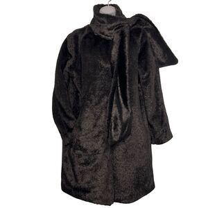 Martha Stewart Size XS Black Faux Fur Car Coat Long Jacket Scarf Mod Style